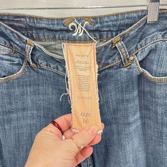 Worn Womens Flare Jeans Denim Stretch 5 Pocket Mid rise Medium Wash Blue Size 10 - Picture 3 of 12